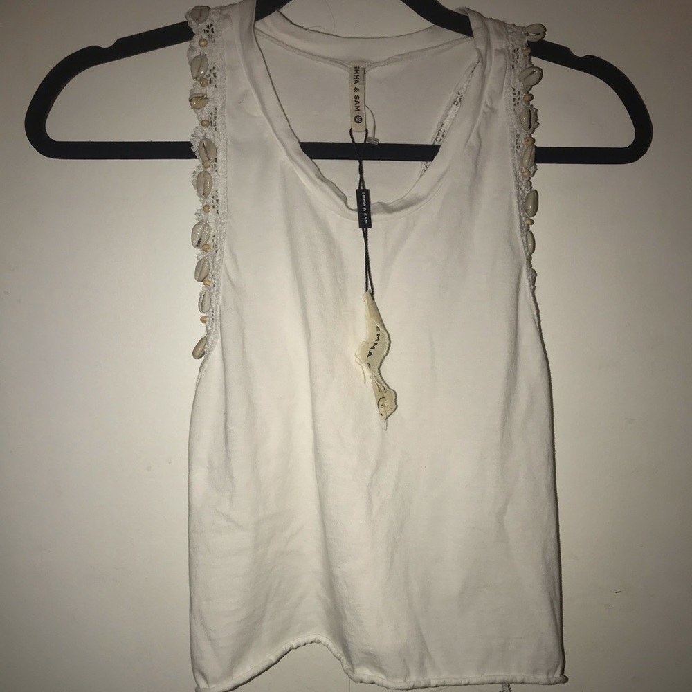 Emma and Sam white tank with cowrie shells NWT